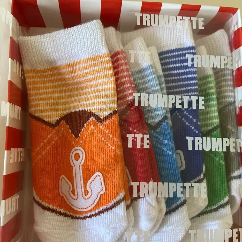 Trumpette Dylan's Socks Set of 6 Pairs Nautical Anchor Size 0-12 Months NEW
